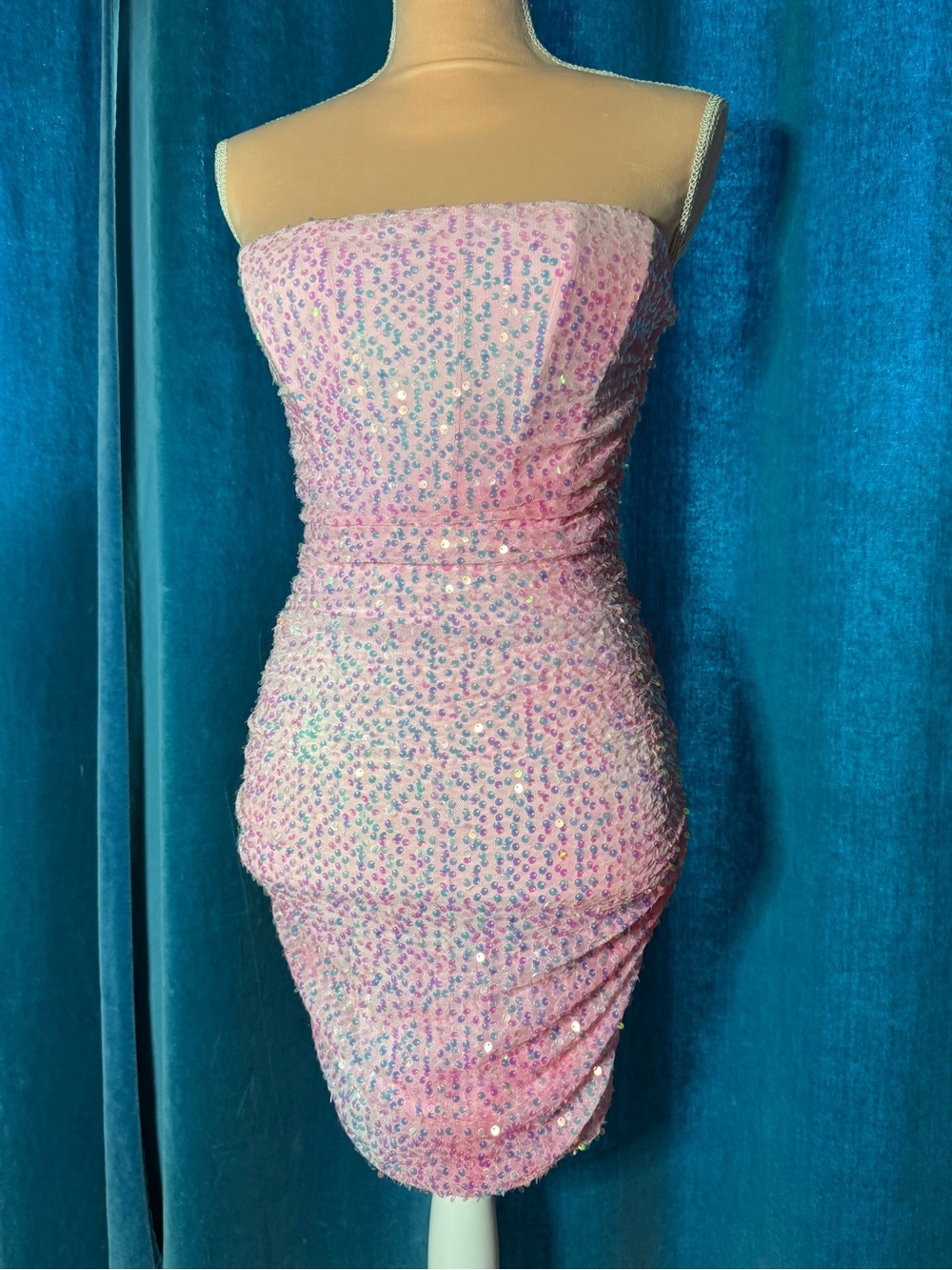 Strapless Pink Sequin Bodycon Dress